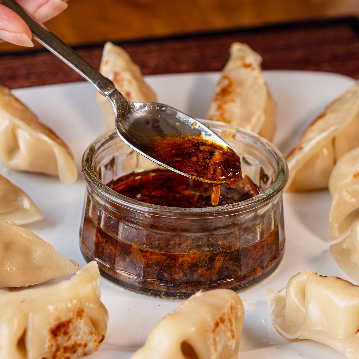 Ah Nui Asian Foods - XO Sauce on Dumplings